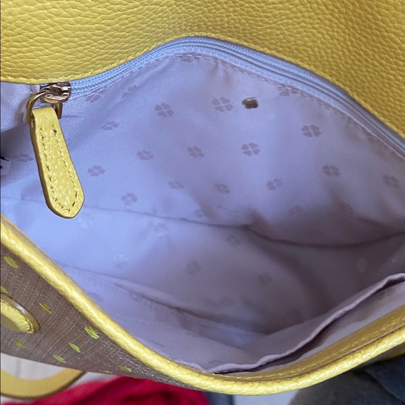 Kate Spade NY Yellow Leather 'Run Around Raffia' Dot Large Flap Crossbody Bag - Picture 12 of 17